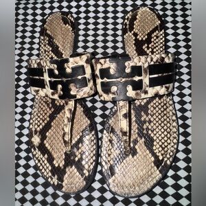 Tory Burch Snake Print Sandals - Black and Tan